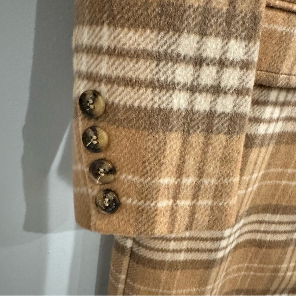 NWT Lauren Ralph Lauren Plaid Double Breasted Reefer Coat In Camel, Size 10 - Picture 8 of 13
